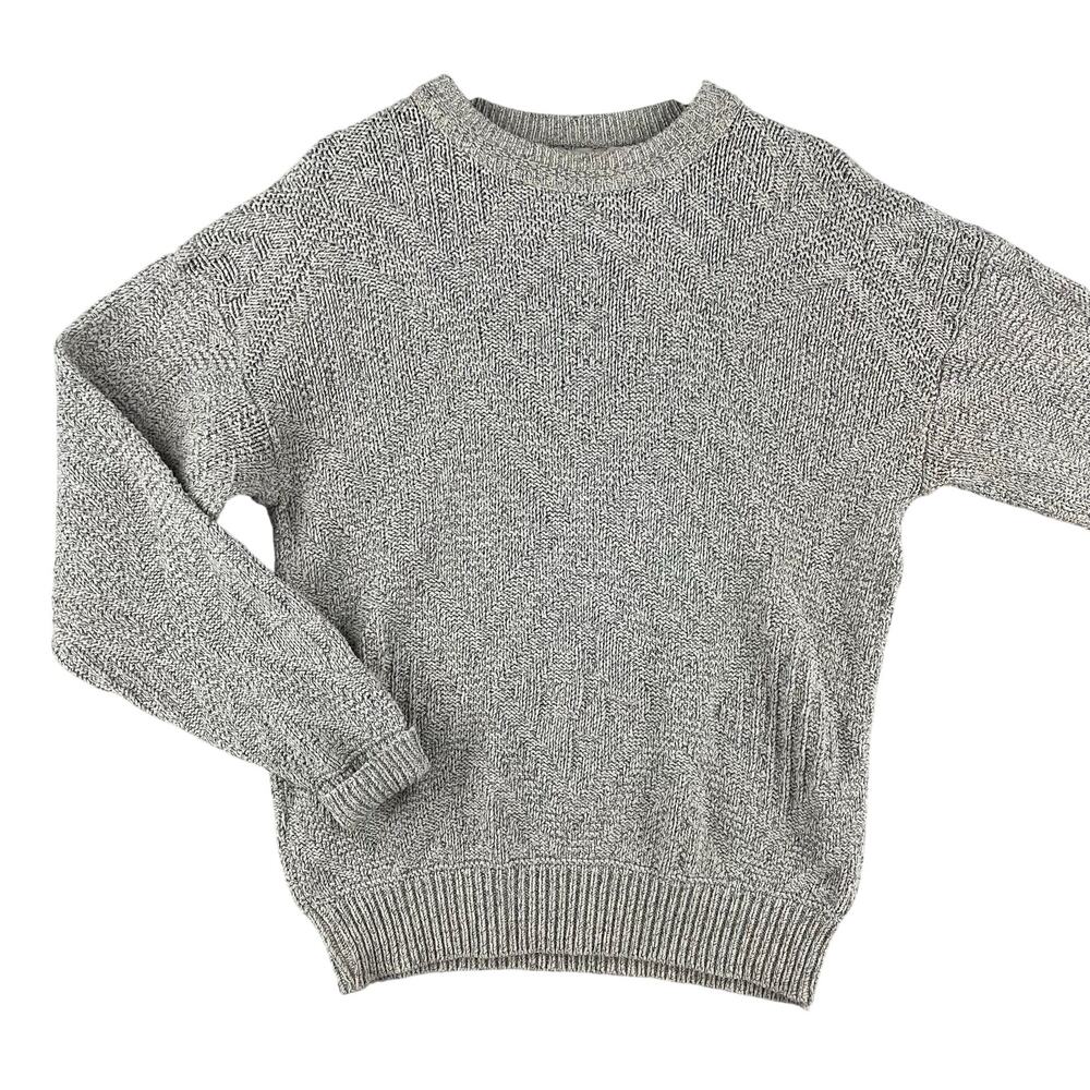 VTG Bass Mens Crewneck Sweater SZ L Gray Marled Textured Knit Cotton USA